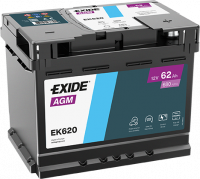 EXIDE Agm EK620 /  12v, 62Ah, 680A /  242x175x190 - +