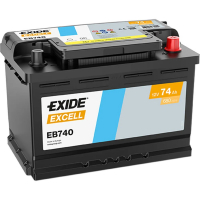 EXIDE Excell EB740 / 12V, 74Ah, 680A /  278x175x190  - +