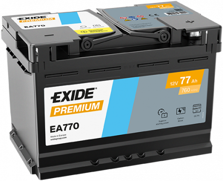 EXIDE Premium EA770 / 12V, 77Ah, 760A / 278x175x190  - +