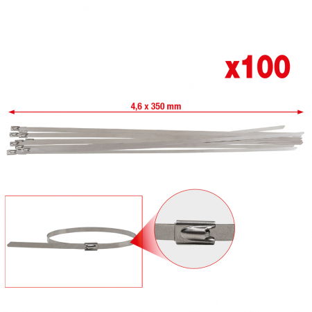 KS TOOLS Jaloteräksinen nippusitoja kuulasulkimella, 4,6x350mm, 100 kpl